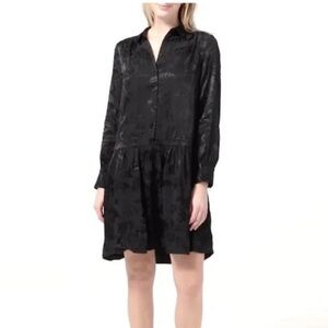 J. Crew Drop-Waist Shirtdress in Black Shiny Leafy Floral Jacquard XS NWT